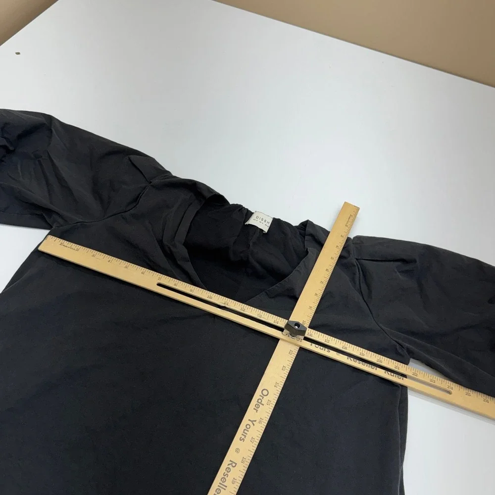 DISSH Dress Womens 6 Black Skylar Mini Puff Sleeve V Neck Pockets Minimalist - Picture 8 of 13